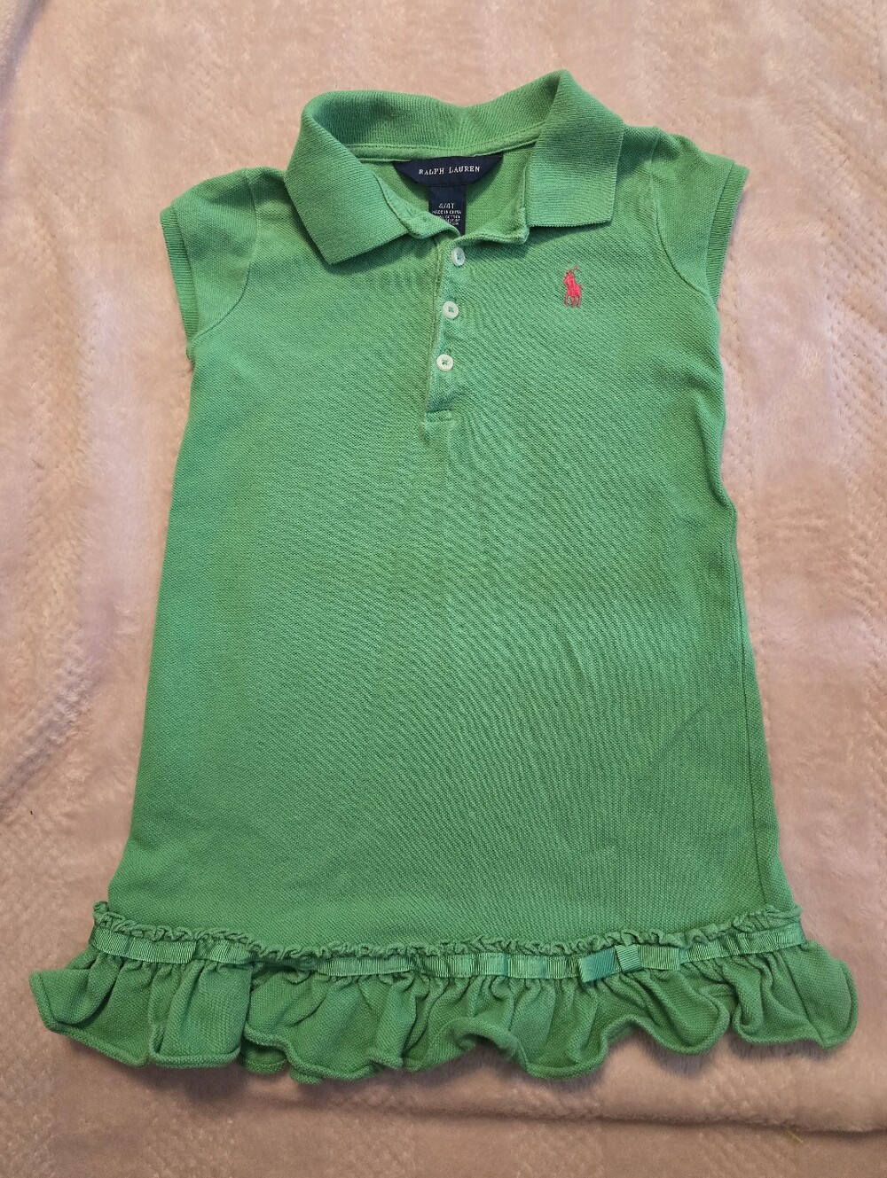 Ralph Lauren Girls Green Polo Dress with Pink Pony Logo